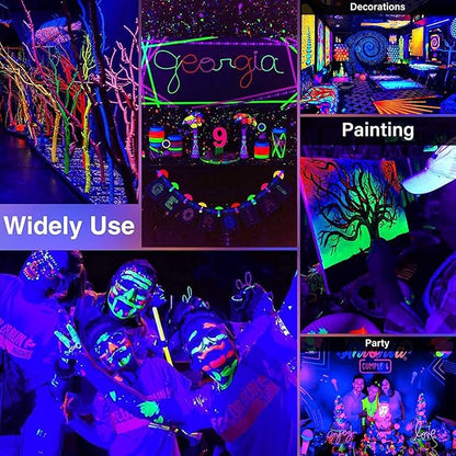 2 Pack 10W 48 LED Black Light Bars 1Ft 395-400nm UV Blacklight Tube with 5.9Ft Cord+Plug+Switch Linkable Black Light Fixtures for Bedroom Fluorescent Poster Body Paint Halloween Glow Party