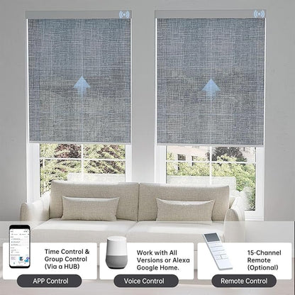 Motorized Blinds with Remote, Light Filtering Smart Blinds for Windows Automatic Roller Shades Compatible with Alexa, Motorized Shades Customized for Living Room Home Office (Smoky Grey)