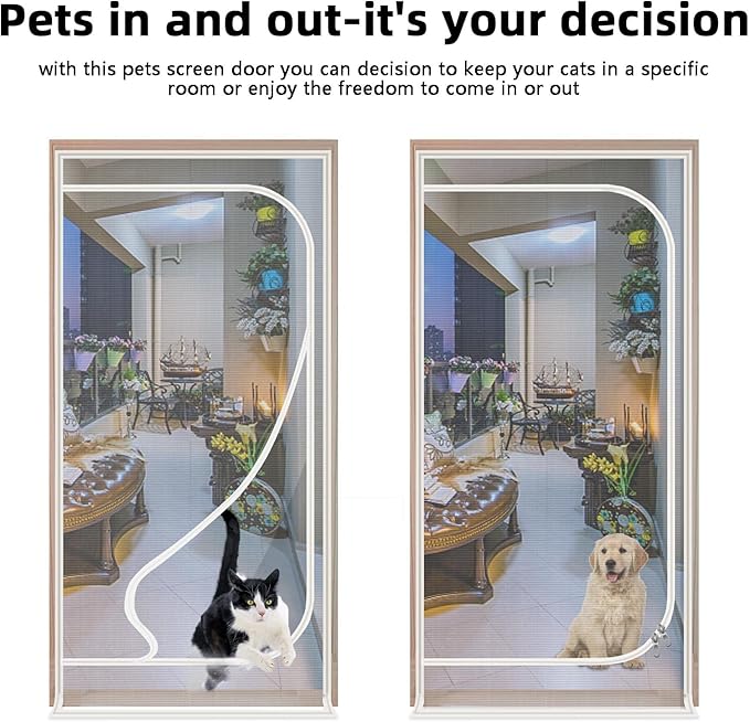 Upgraded Pet Screen Door,Fits Door Opening Size 30''x 80'',Thickened Cat Resistant Mesh Screen Door for Living Room,Kitchen,Bedroom,Cat Proof Screen with Zipper Closure.