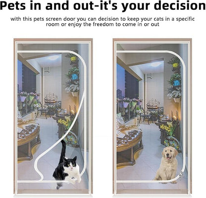 Reinforced Cat Screen Door,Fits Door Opening Size 40''x 83'',Thickened Resistant Mesh Screen Door for Living Room,Kitchen,Bedroom,Cat Introduction Screen with Zipper Closure.