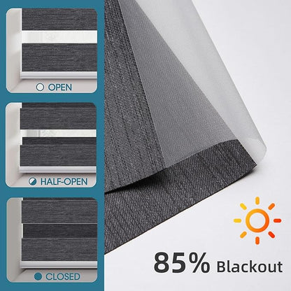 SmartWings Motorized Zebra Blinds with Remote, Custom Size Smart Electric Roller Shades for Windows, Automatic Light Filtering Dual Layer, Cordless Battery Motor, 95mm 85% Blackout Graphite