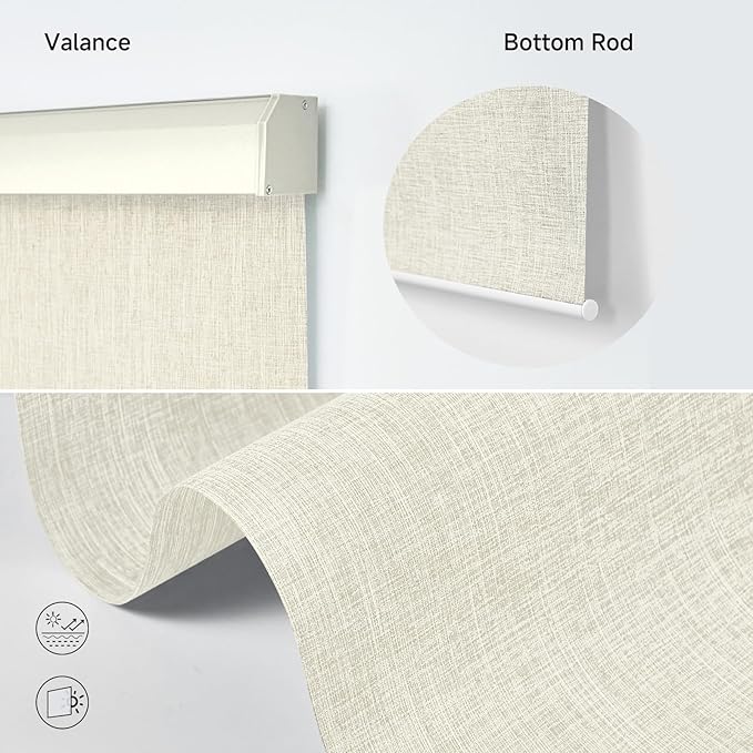 Motorized Light Filtering Roller Shades with Remote Control, Electric Smart Shades Compatible with Alexa and Google, Rechargeable, Customizable Size (Textured Beige)