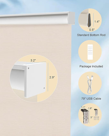 Motorized Blinds with Remote Control, Smart Blackout Automatic Blinds Work with Homekit Alexa Google Home, Rechargeable Electric Window Roller Shades with Valance, Customized Size (Texture Cream)