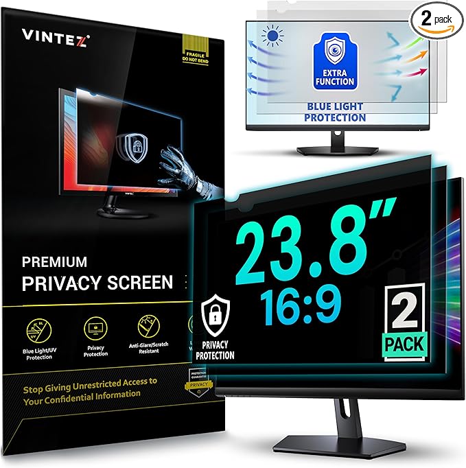 VINTEZ [2 Pack] 23.8 Inch 16:9 Privacy Screen for Computer Monitor and Laptop - Anti Glare Protector Film Blue Light Filter Eye Protection - Computer Screen Privacy Shield
