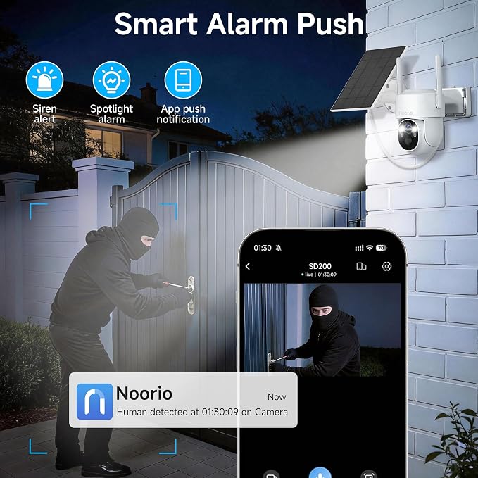Noorio Solar Security Camera Outdoor, 1080P Wireless Camera, Dual WiFi