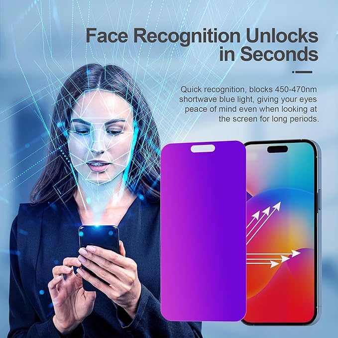PDDKISS Compatible for iPhone 15/iPhone 16 Privacy Screen Protector Tempered Glass 6.1 Inch, Purple Gradient Anti Spy Anti Blue Light HD Easy Installation