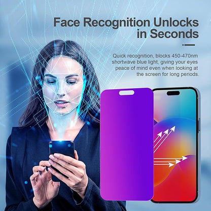 PDDKISS Compatible for iPhone 15 Pro Privacy Screen Protector Tempered Glass 6.1 Inch, Purple Gradient Anti Spy Anti Blue Light HD Easy Installation