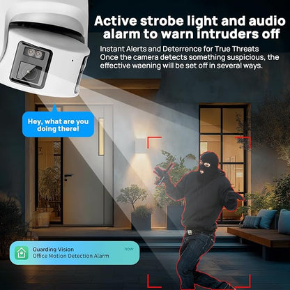 VIKYLIN 4K 8MP Panoramic Full Color PoE IP Camera,4mm Fixed Lens Turret IP Camera with Human/Vehicle Detection, Active Strobe Light, Audio Alarm, 2-Way Talk,SD Card Slot 512GB,Blue Iris,NDAA Compliant
