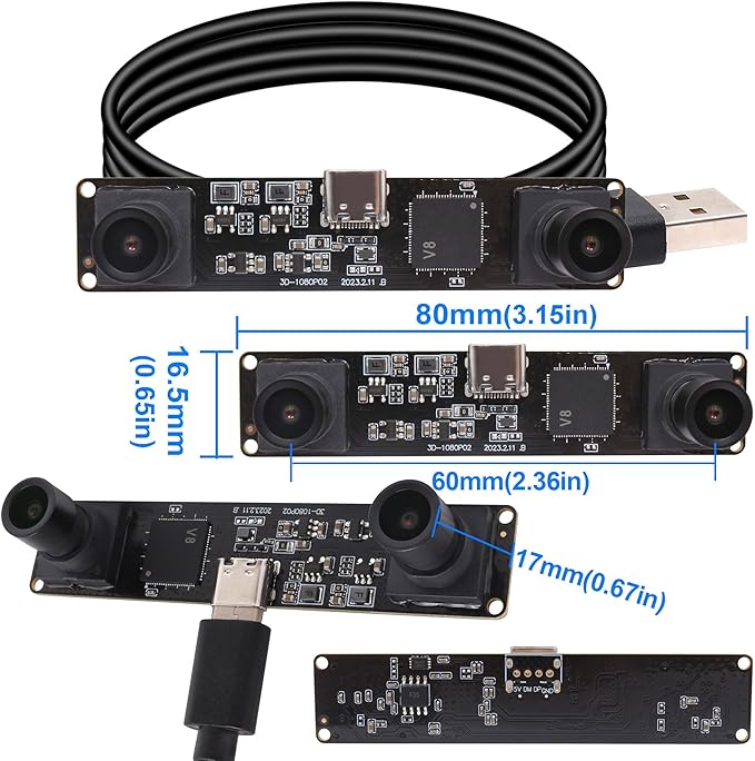 MMlove USB Stereo Camera Synchronous Dual Lens 1080P 60FPS Camera Module 4MP 3D Webcam 117° Wide Angle View Lightburn Webcam USB2.0 Plug & Play for VR Face Recognition Streaming,PC/Laptop/Raspberry Pi