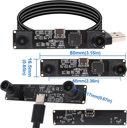 MMlove USB Stereo Camera Synchronous Dual Lens 1080P 60FPS Camera Module 4MP 3D Webcam 117° Wide Angle View Lightburn Webcam USB2.0 Plug & Play for VR Face Recognition Streaming,PC/Laptop/Raspberry Pi