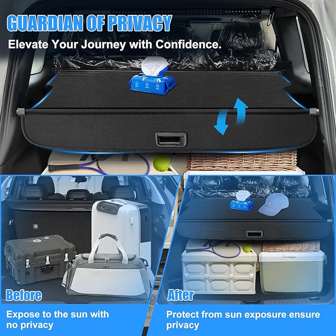 AUXKO Retractable Cargo Cover for Lucid Gravity 2026-2025 with 4PCS Car Headrest Hooks, Trunk Cargo Cover Luggage Security Shade Cover Shielding Shade Anti-Peeping Luggage Privacy Screen, Carbon Fiber