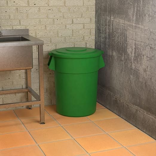 55 Gallon Green Round Commercial Trash Can with Lid, Heavy-Duty Food Grade NSF Certified, Perfect for Restaurant, Office, School, Garage, Backyard, Workshop, Warehouse