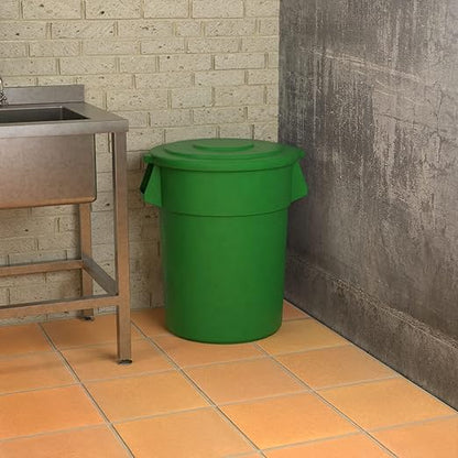 55 Gallon Green Round Commercial Trash Can with Lid, Heavy-Duty Food Grade NSF Certified, Perfect for Restaurant, Office, School, Garage, Backyard, Workshop, Warehouse