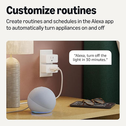 Amazon Basics Smart Plug with Timer Function, Voice Control, WiFi 2.4 GHz, APP Control, Schedule, Works with Alexa Only, No Hub Required, White