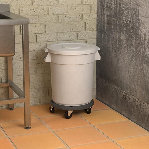 20 Gallon White Round Commercial Trash Can with Lid and Dolly, Heavy-Duty Food Grade NSF Certified, Perfect for Restaurant, Office, School, Garage, Backyard, Workshop, Warehouse