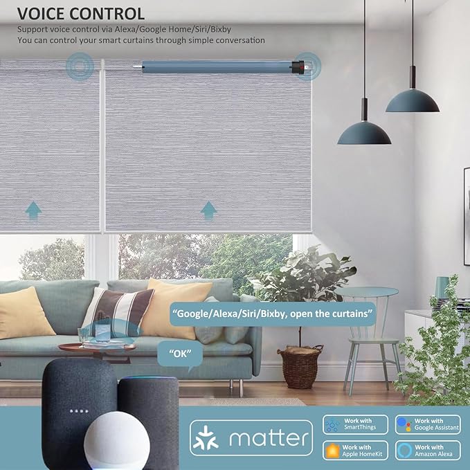 DC24V Matter Over WiFi Smart Blinds Motor 45mm, Motorized Roller Shade Kit Awning Opener, Works with Apple Home/Alexa/Google Home/SmartThings (50 N.m for Φ60mm（2-3/8"） Octagonal Tube)
