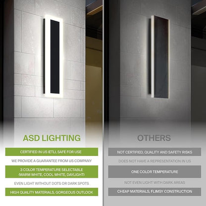 ASD LED 36" Long Wall Mount Light Fixture, Outdoor & Indoor Linear Sconce | 3CCT, Dimmable, Waterproof, Anti-Rust, ETL Listed | 30W 2350LM 3000-5000K 100-277V | Exterior Porch Lighting | Black, 2 Pack