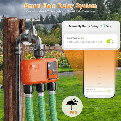 Smart WiFi Sprinkler Timer 3 Zone, Water Timer for Garden Hose Irrigation