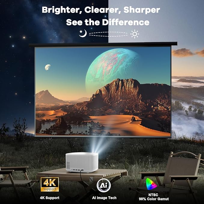 ONOAYO Outdoor-Projector-4K with 60W Dolby Audio and Official Apps, White