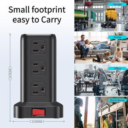 Extension Cord with Multiple Outlets, SMALLRT Surge Protector Power Strip Tower, Outlet Extender with 12 AC Outlets 4 USB, 6.5FT Extension Cord for Home Dorm Room, Office Supplies,Overload Protection