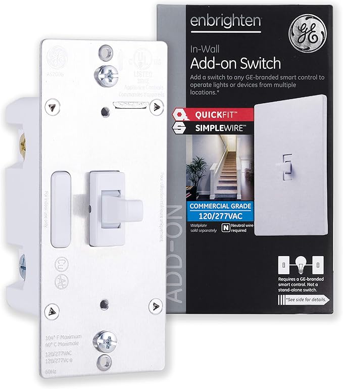 Enbrighten White Add-On Switch, QuickFit & SimpleWire, Smart Light Control, Z-Wave/Zigbee Smart Light Switch, Works with Alexa, Google Assistant, Not A Stand Alone Switch, Smart Home Devices, 46200