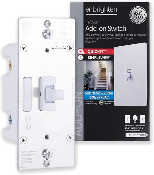 Enbrighten White Add-On Switch, QuickFit & SimpleWire, Smart Light Control, Z-Wave/Zigbee Smart Light Switch, Works with Alexa, Google Assistant, Not A Stand Alone Switch, Smart Home Devices, 46200