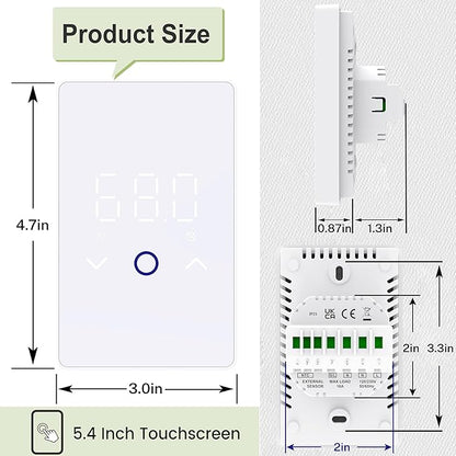 MAXKOSKO 1PC WiFi Smart Thermostat for Electric Floor Warming System with Touchscreen LED Display 120V/240V, Easy Connection & Energy Saving Home Programmable Thermostat White