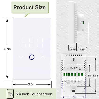 MAXKOSKO 4Pcs WiFi Smart Thermostat for Electric Floor Warming System with Touchscreen LED Display 120V/240V, Easy Connection & Energy Saving Home Programmable Thermostat White