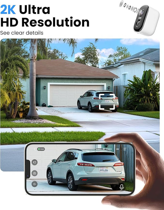 2K Security Cameras Wireless Outdoor, 2 Pack Battery Powered WiFi Cameras for Home Security with AI Motion Detection, Color Night Vision, Siren Alarm, 2-Way Talk, IP66 Waterproof, Cloud/SD Storage