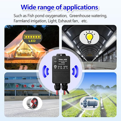 DieseRC Waterproof Wireless Remote Control DC 8V-80V 30A Radio Control Switch Outdoor Remote Switch for Wet Location Outdoor Yard Light Water Pump Farm Irrigation Roof Garden Fan Lamp Garage Warehouse