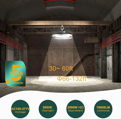 500W LED High Bay Light AC100-277V High Bay LED Light 5000K 75000LM UFO LED Lights with US Plug Suit for 30-60FT Height-𝟓𝐘𝐫𝐬 𝐖𝐚𝐫𝐫𝐚𝐧𝐭𝐲-3Pack