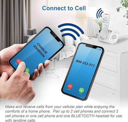 VTech VS112-37 DECT 6.0 Bluetooth 3 Handset Cordless Phone for Home with Answering Machine, Call Blocking, Caller ID, Intercom and Connect to Cell (Silver & White)
