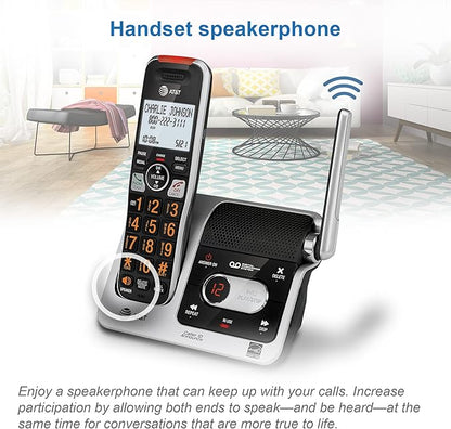 AT&T BL102 DECT 6.0 Cordless Phone for Home with Answering Machine, Call Blocking, Caller ID Announcer, Audio Assist, Intercom, and Unsurpassed Range, Silver/Black
