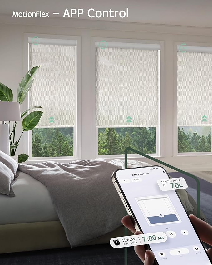 Yoolax Motorized Shades Dual Control, MotionFlex Motorized Solar Shades with App & Manual Control, Fireproof Waterproof Automatic Blinds for Indoor Windows, Custom Size (3% Openness Beige)