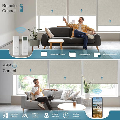 Motorized Smart Blinds with Remote,Automatic Blackout Roller Shade Compatible with Google Home and Alexa,Homekit,Electric Shades,Custom up110''Wx128''H,Bouvardia Cream