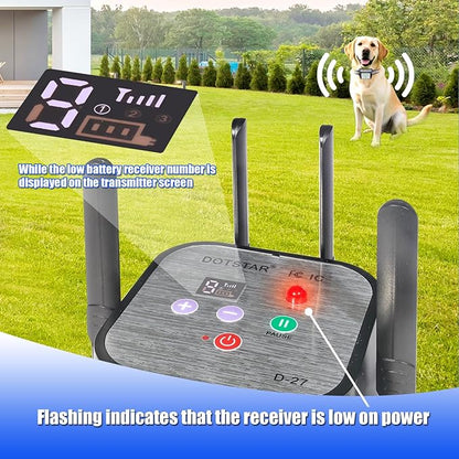 Dog Wireless Fence Pet 2026 Newest Intelligent Electric Containment System, Low Battery AI Smart Alarm Dog Out of Range Reminder, Display Receiver Battery Level, Waterproof Rechargeable Dog Fence