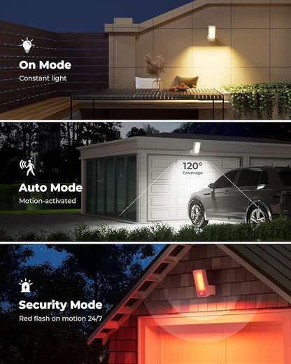 2 Pack Motion Sensor Outdoor Lights, 10000mAh Rechargeable 600 Lumen Battery Operated Outdoor Wall Lights with 3 Modes, 3 Colors, IP65 Waterproof Outdoor Security Lights for Fences, Garage, Patio