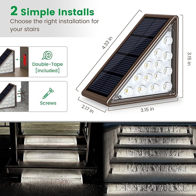 JOFIOS Solar Step Lights for Outside,6pack Solar Stair Lights Outdoor Waterproof IP67,Outdoor Deck Step Lights,Solar Outdoor Lights for Staircase,Patio,Front Step(Cool Brown)