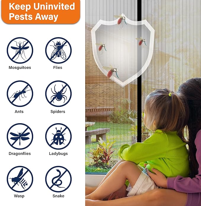 Magnetic Screen Door, Keep Bugs Out, Pet & Kid Friendly，Works with Front Doors, Sliding Doors,Fit Door Size 36 x 80 Inches ‎Black