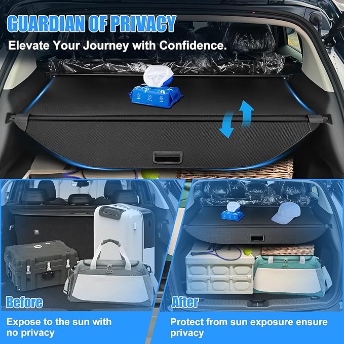 AUXKO Retractable Cargo Cover for Hyundai Ioniq 5 2026 2025-2022 with 4PCS Headrest Hooks, Trunk Cover Luggage Security Shade Cover Shielding Shade Anti-Peeping Luggage Privacy Screen, Carbon Fiber