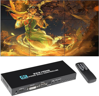 4K Seamless Splicing TV Wall Processor - HDMI & DVI Input, 1080P HDMI Video Image Processor with RS232, Support 180Rotate, 1x2 to 3x3 Configurations