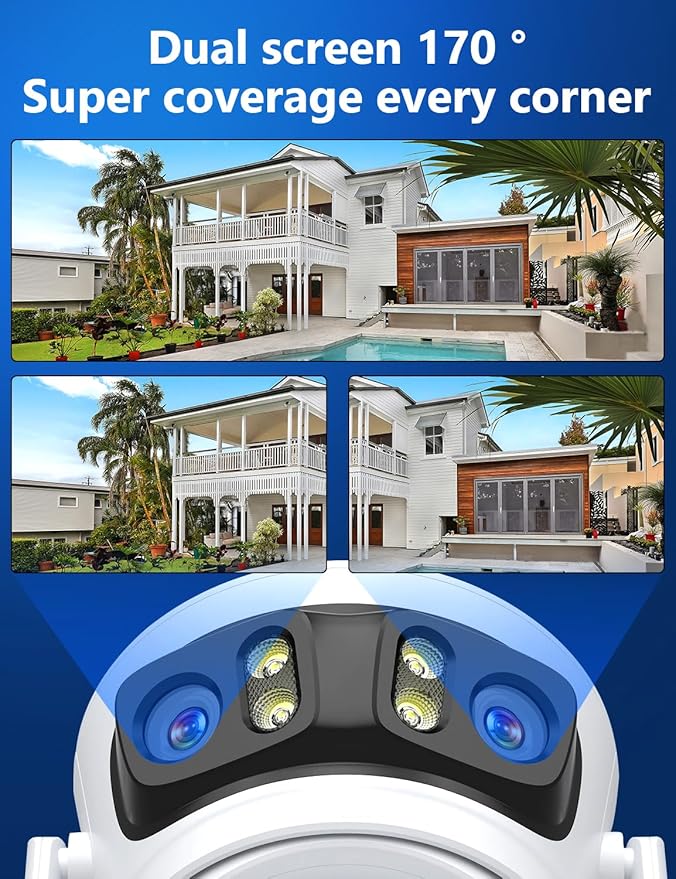 Wireless Security Camera 3 Lens 5G/2.4G WiFi 6MP Triple Lens Camera,2K HD PTZ Dome Cameras with Automatic Cruise, Color Night Version, Motion Detection