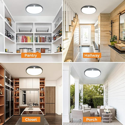 slochi 2Pack Motion Sensor Light Indoor Wired, 12 Inch 3000K/4000K/6500K Closet Lights Motion Sensored, 24W 2400LM Flush Mount Ceiling Light for Hallway Pantry Stairwell Porch, Black