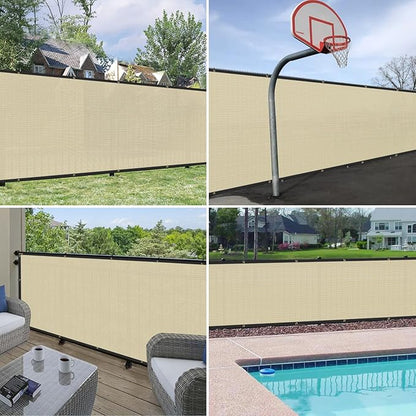 Windscreen4less Privacy Fence Screen Heavy Duty Windscreen Fencing Mesh Fabric Shade Net Cover with Brass Grommtes for Outdoor Wall Garden Yard Pool Deck, 6'x191' Beige