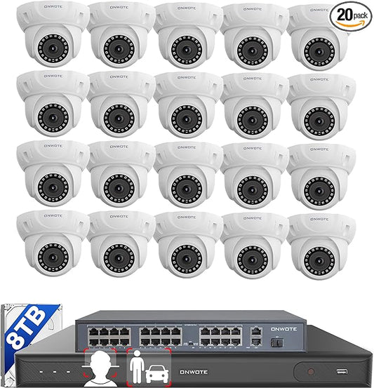 ONWOTE 12MP 32 Channel Security Camera System PoE, AcuSearch, AI Human Vehicle Detection, 20x 5MP Outdoor Audio PoE IP Cameras, 32CH 6K 4K Commercial NVR 8TB, 4 HDD Ports Support 40TB, Business CCTV