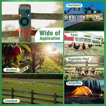 ChunHee Solar Outdoor Motion Sensor Alarm with 3Volume Control & Voice Recording, 129dB Loud Dog Barking Alarm with Red & Blue Strobe Light Noise Maker 4Work Modes for Chicken coop, Garden, Farm, Home