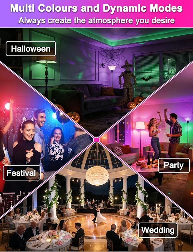 ILC Color Changing LED Light Bulbs, 70W Equivalent, 2700K Warm White A19 E26 Screw Edison Base RGBW Dimmable - 12 Color Choices - Timing Infrared Remote Control Included (2 Pack)