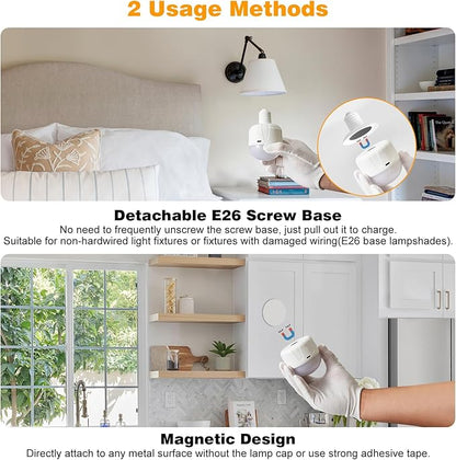 Rechargeable Light Bulbs with Remote, 2000mAh Magnetic Battery Powered E26 LED Bulb with Timer for Lamps/Sconces/Outdoor Camping, 3 Color Temperatures & 12 RGB Colors, Non-Hardwired, 2 Pack