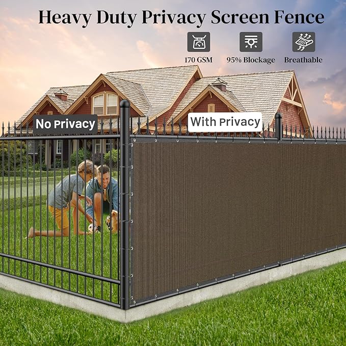 Winpull Privacy Fence Screen 6FT x 25FT, Heavy Duty 170GSM HDPE Fence Screen Privacy Mesh for Chain Link & Wood Fence, 95% Privacy Screen for Backyard Patio Balcony, Reinforced Edges & Grommets