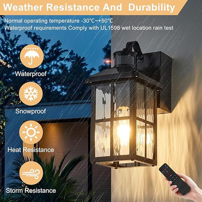 Porch Lights with GFCI Outlet with Remote,Dusk to Dawn Motion Sensor Outdoor Light, Upgraded 4 Lighting Modes Exterior Fixture Waterproof Outside Lights for House Patio Garage
